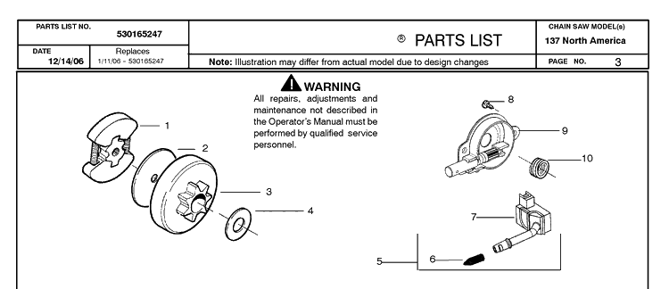 Clutch And Oil Pump Diagram and Parts List for 137 20064900001-20070100000 Husqvarna Chainsaw