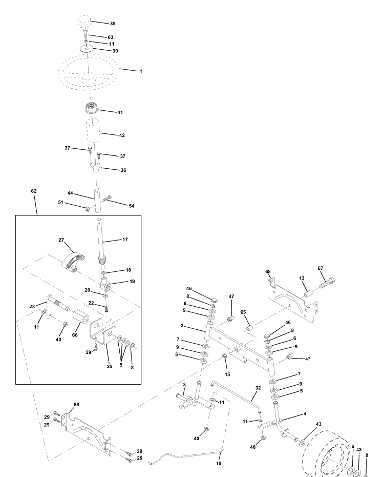 Steering Assembly Diagram and Parts List for LTH130 (954140005E)(1997-10) Husqvarna Lawn Mower