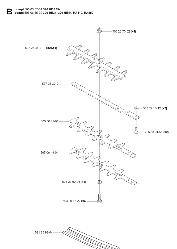 Cutting Equipment Diagram and Parts List for 326HE3 (X-SERIES)(20090900001-Current) Husqvarna Hedge Trimmer