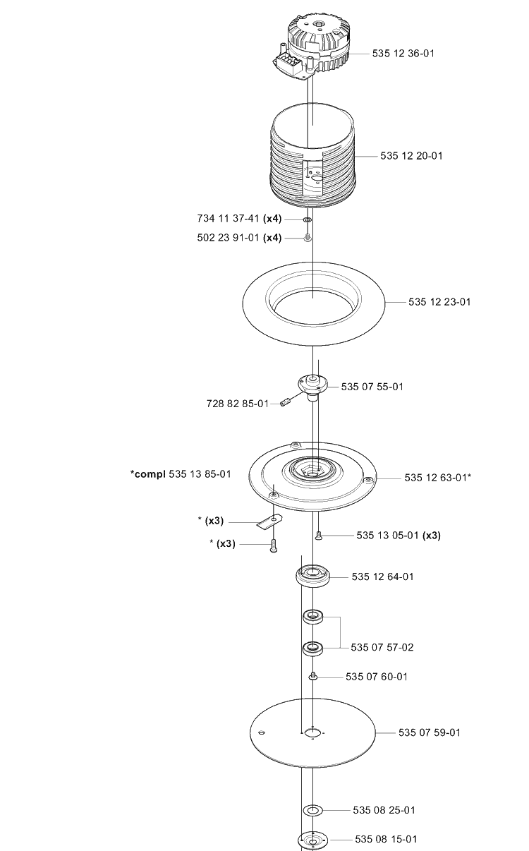 Cutting Blades Diagram and Parts List for 220AC 2007-05 Husqvarna Lawn Mower