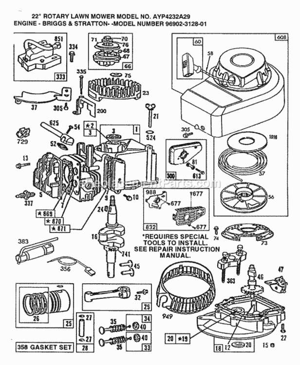 Page B Diagram and Parts List for 4232A29 1999 And Before Husqvarna Lawn Mower