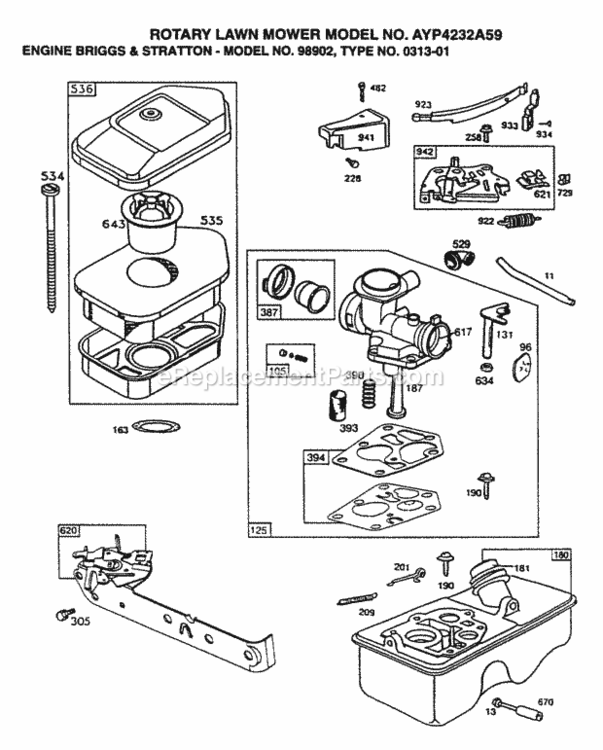 Page B Diagram and Parts List for 4232A59 1999 And Before Husqvarna Lawn Mower