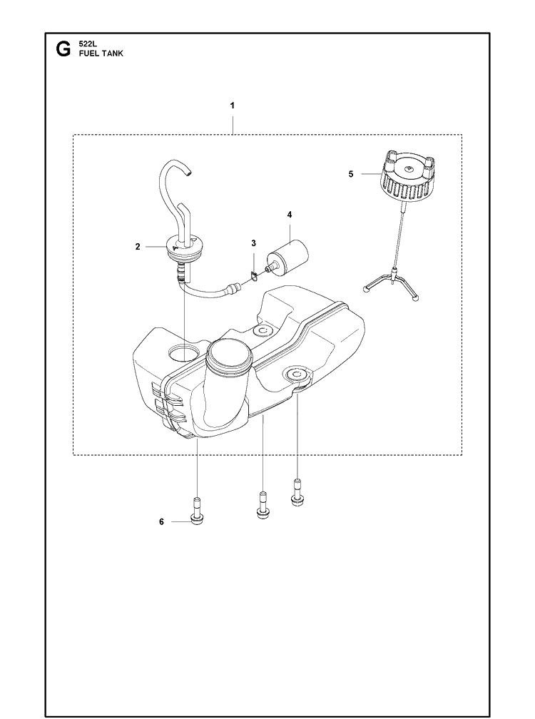 Fuel Tank Diagram and Parts List for 522L  Husqvarna Edger