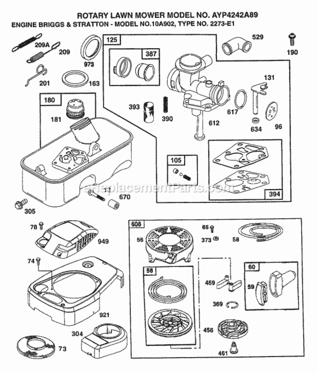 Page C Diagram and Parts List for 4242A89 1998 Husqvarna Lawn Mower