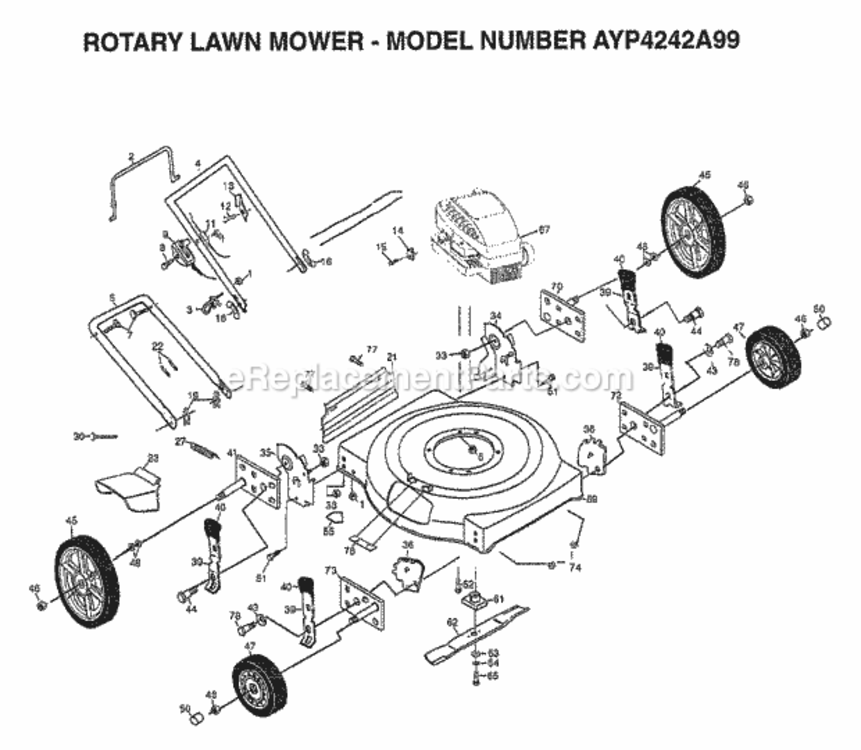 Page D Diagram and Parts List for 4242A99 1999 Husqvarna Lawn Mower