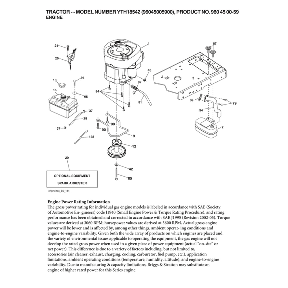 Engine Diagram and Parts List for 96045005900  Husqvarna Lawn Tractor