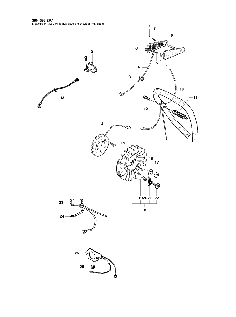 Handles Heated Diagram and Parts List for 395XP/ (XPG - 395 XP EPA)(20102200001-20163899999) Husqvarna Chainsaw