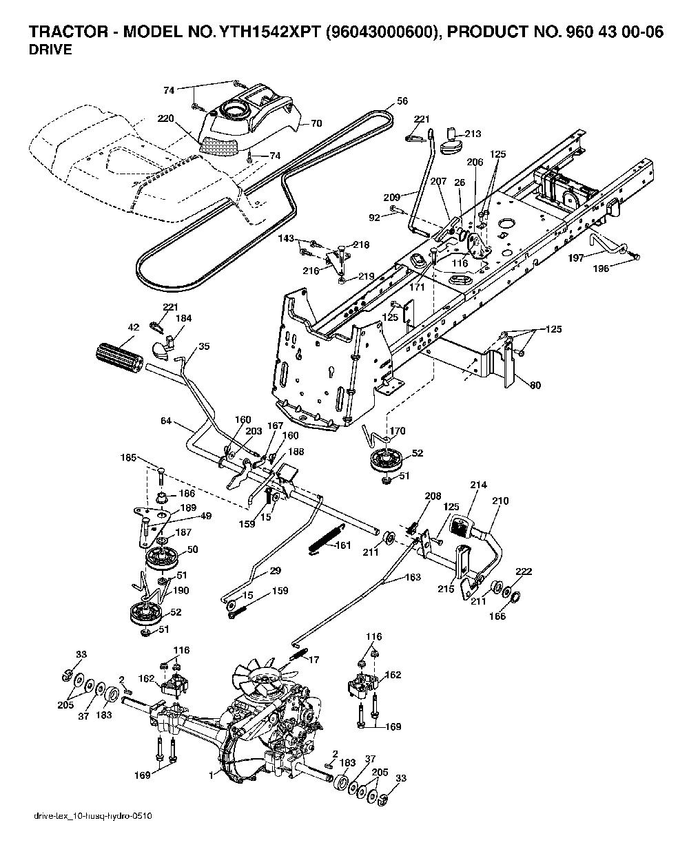 Drive Diagram and Parts List for YTH1542XPT (96043000600)(2006-01) Husqvarna Lawn Tractor