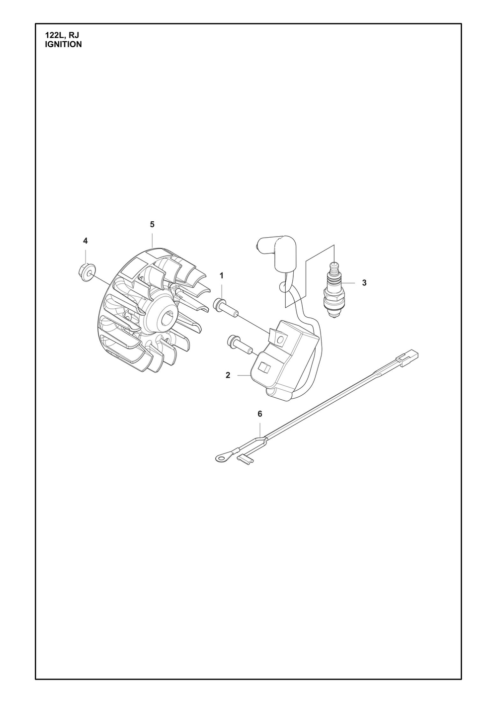 Ignition System Diagram and Parts List for 122RJ  Husqvarna Brush Cutter