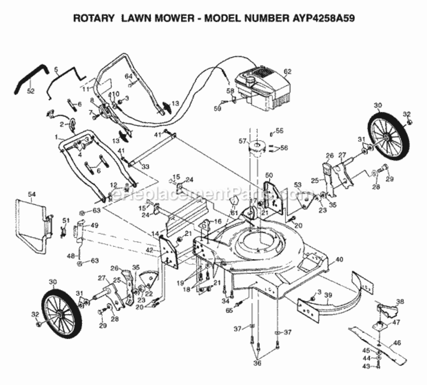 Page F Diagram and Parts List for 4258A59 1999 And Before Husqvarna Lawn Mower