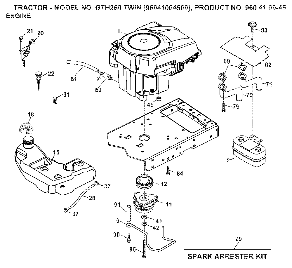 Engine Diagram and Parts List for GTH260TWIN (96041004500, 960410045)(2007-02) Husqvarna Lawn Tractor