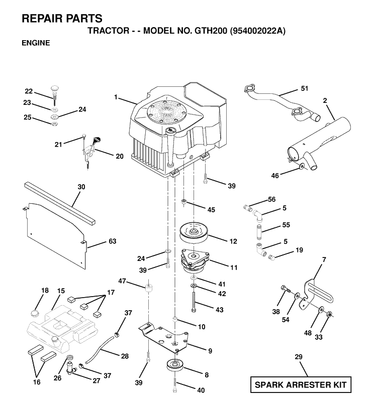 Engine Diagram and Parts List for GTH200 (954002022A)(1995-05) Husqvarna Lawn Tractor