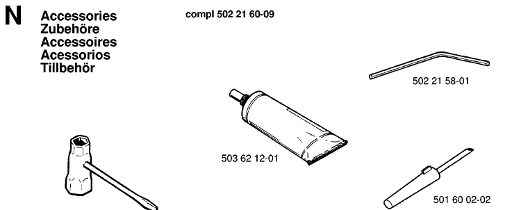 Accessories Diagram and Parts List for 225H75 19970500001-19980900000 Husqvarna Hedge Trimmer