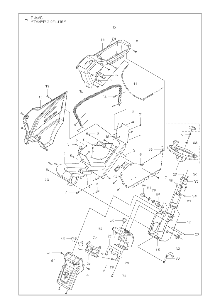 Steering Column Diagram and Parts List for P525D (966607401)(20120100001-20143999999) Husqvarna Lawn Mower