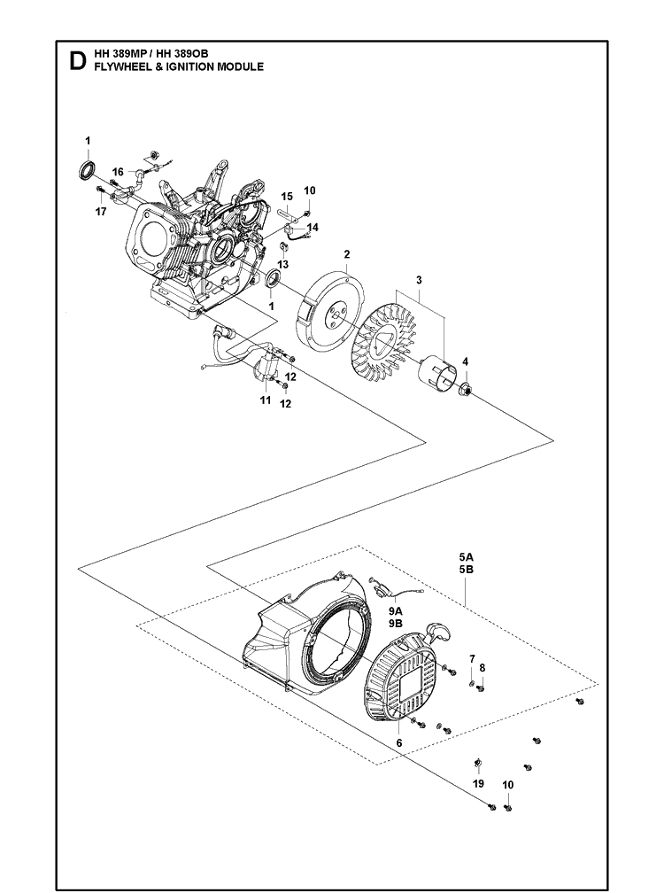 Flywheel And Ignition Module Diagram and Parts List for HH389OB (970505901)(2021-01) Husqvarna Engine