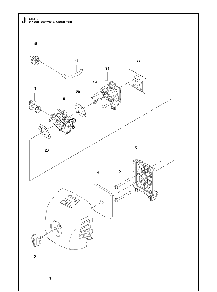 Carburetor And Air Filter Diagram and Parts List for 543RS 20192200001-Current Husqvarna Brush Cutter