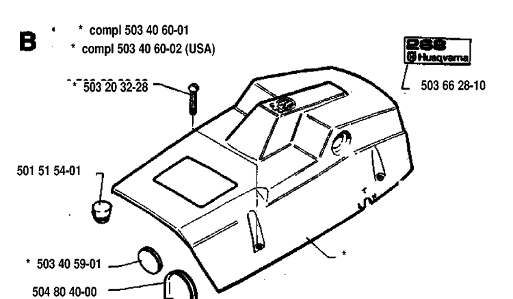 Cover Diagram and Parts List for 268 19933600001-19970100000 Husqvarna Chainsaw