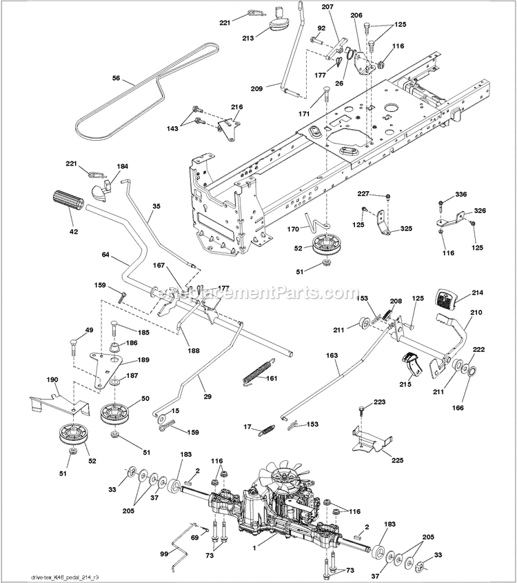 Drive Diagram and Parts List for TS142K  Husqvarna Lawn Tractor