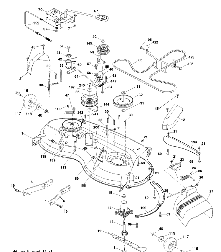 Mower Deck / Cutting Deck Diagram and Parts List for YTH21K46 (96045002900)(2010 - 11) Husqvarna Lawn Tractor