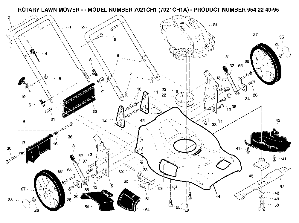 Repair Parts Diagram and Parts List for 7021CH1A (954224095)(2004-06) Husqvarna Lawn Mower