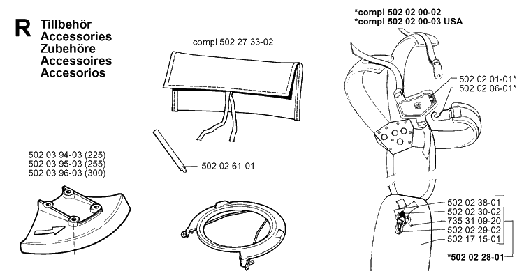 Accessories 2 Diagram and Parts List for 265RX 19954500001-19991000000 Husqvarna Brush Cutter