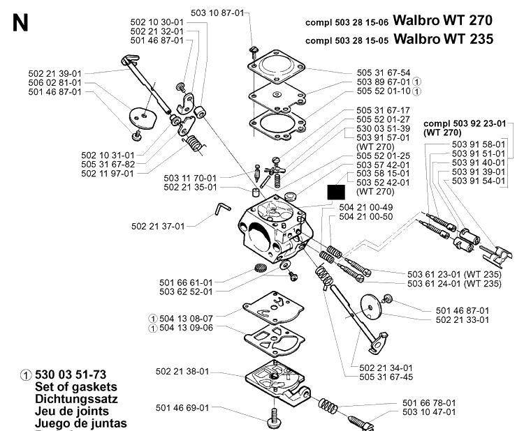 Carburetor Details Diagram and Parts List for 225E 1997-02 Husqvarna Trimmer
