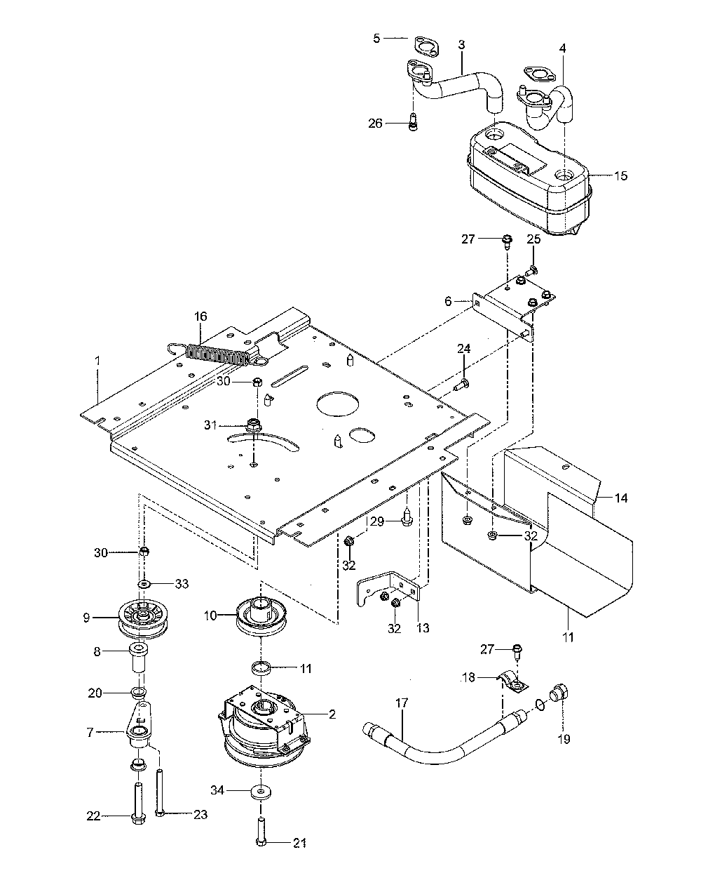 Engine mounting/guards/muffler Diagram and Parts List for 967844901-00  Husqvarna Lawn Mower