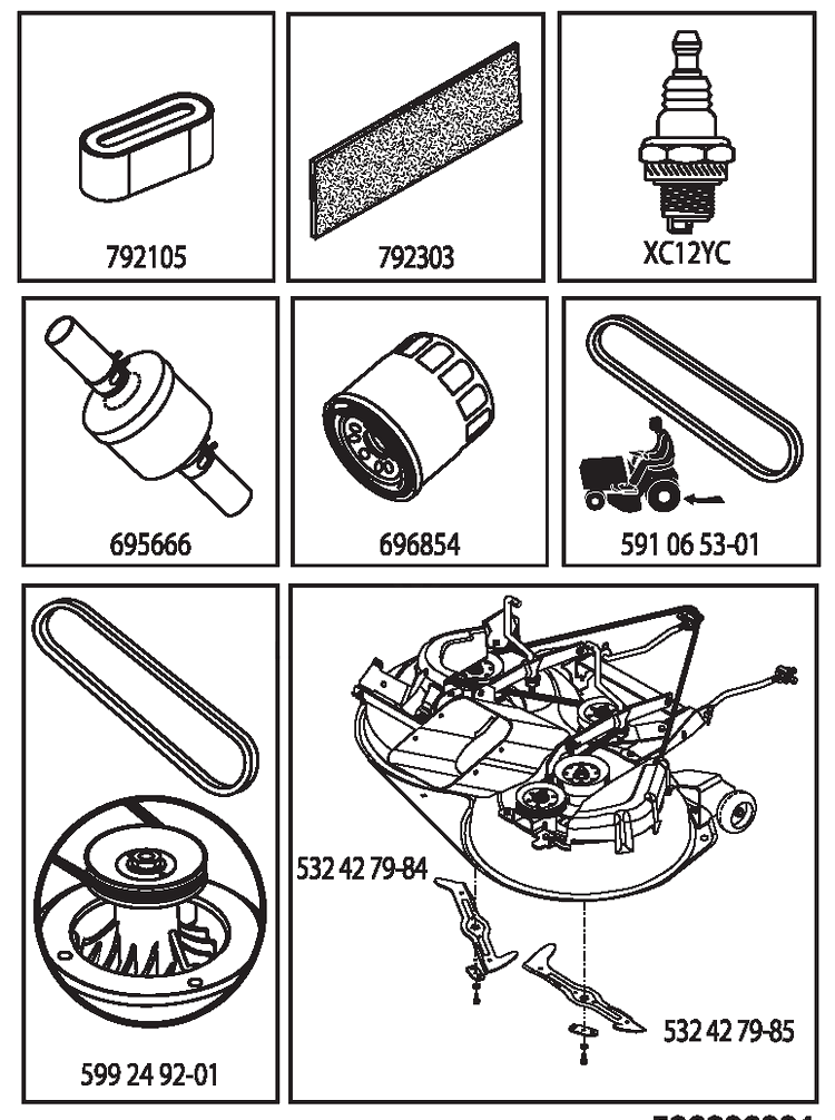 Frequently Used Parts Diagram and Parts List for TC238TX (96051019200)(2019-06) Husqvarna Lawn Tractor