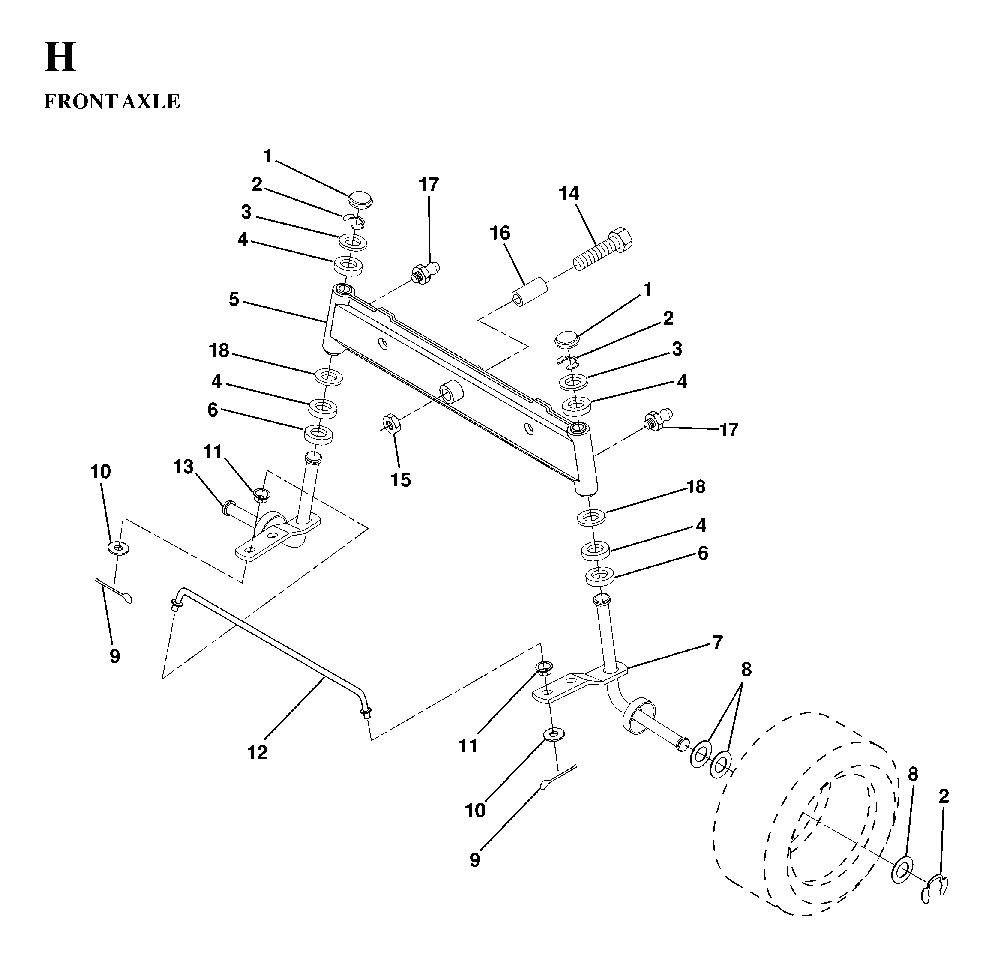 Front Axle Diagram and Parts List for LT130 (HE1336D, 954820081)(1997-03) Husqvarna Lawn Tractor