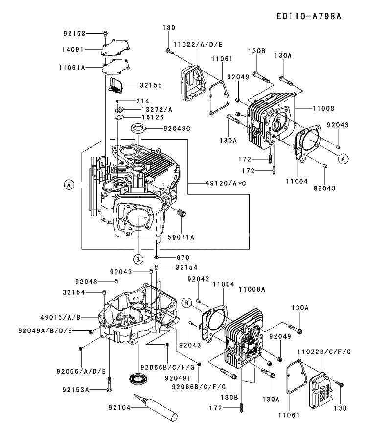 Cylinder And Crankcase Diagram and Parts List for FR730V-DS04 2017-09 Husqvarna Engine