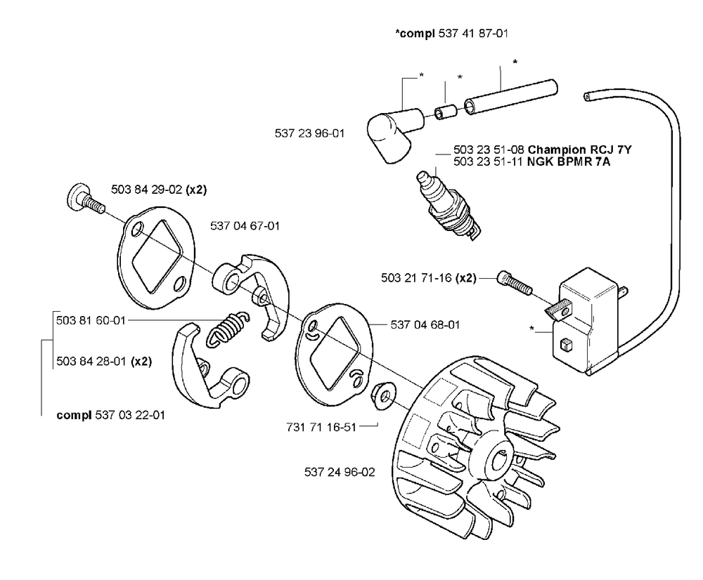 Ignition/Flywheel Diagram and Parts List for 323L 2005-03 Husqvarna Trimmer