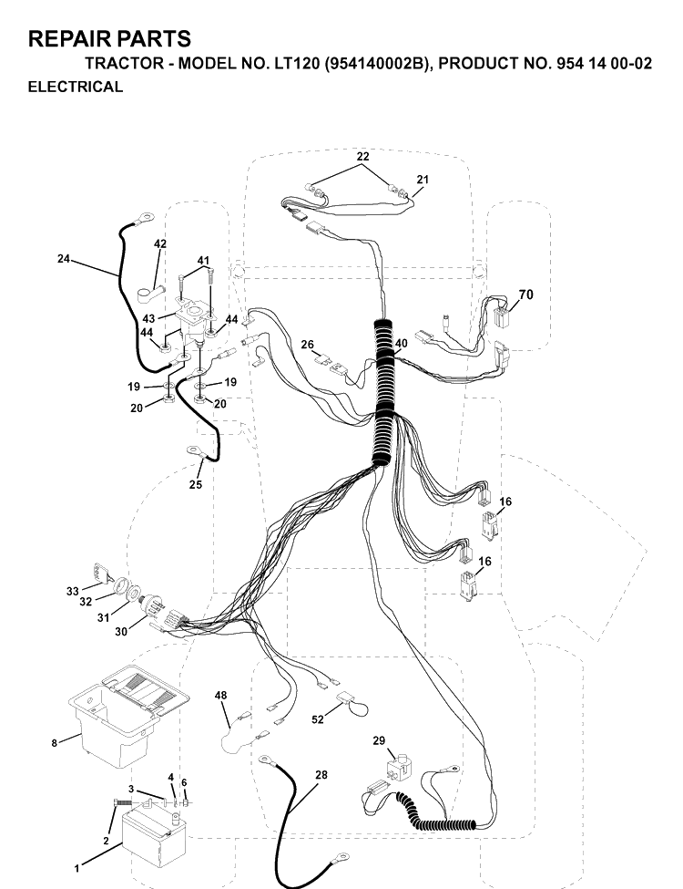Electrical Diagram and Parts List for LT120 (954140002B)(1997-01) Husqvarna Lawn Tractor