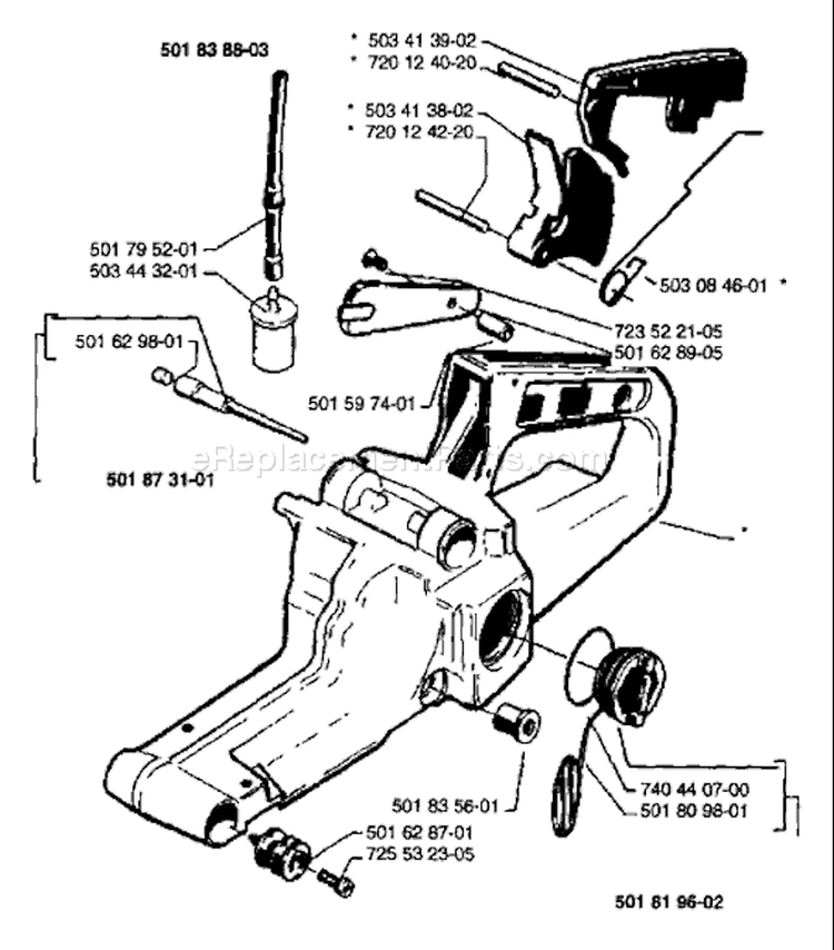 Page J Diagram and Parts List for 42 1988-10 Husqvarna Chainsaw