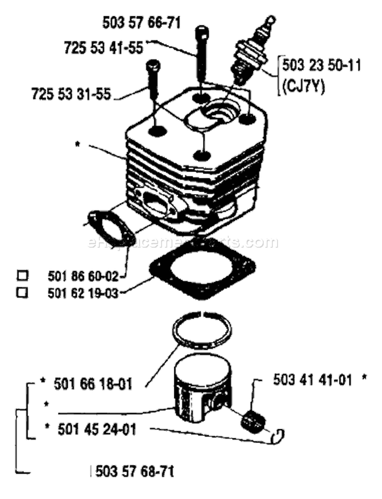 Page H Diagram and Parts List for 42 1988-10 Husqvarna Chainsaw