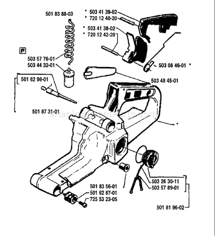 Page J Diagram and Parts List for 42 1992-03 Husqvarna Chainsaw