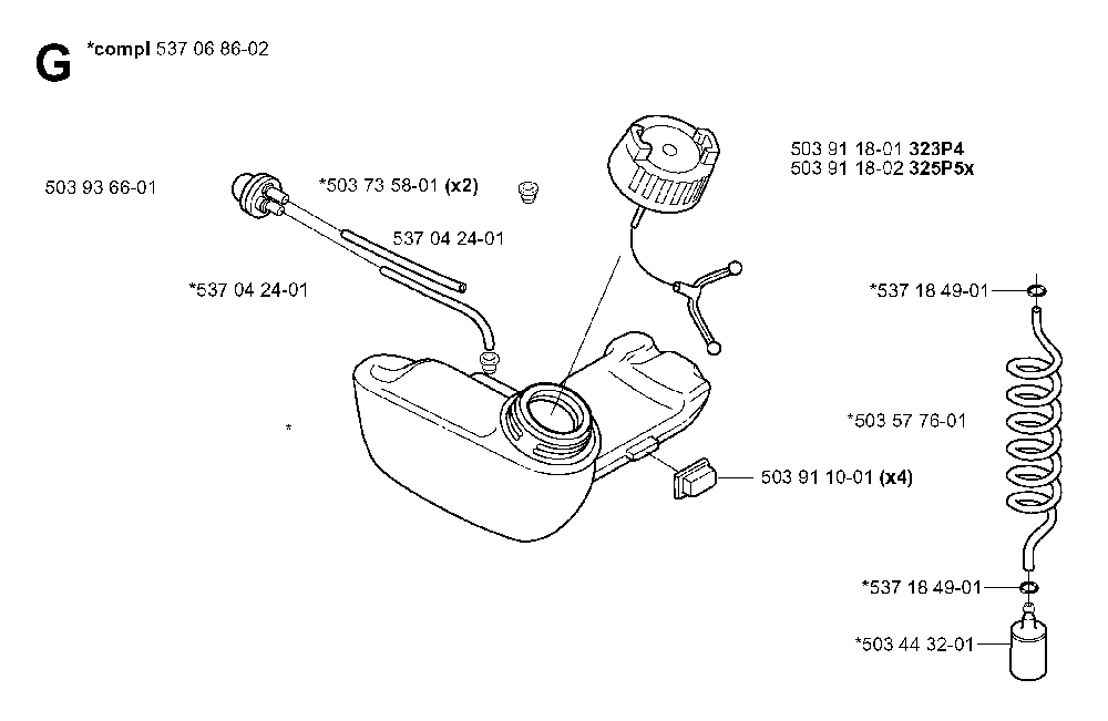 Fuel Tank Diagram and Parts List for 323P4 20042300001-20062700000 Husqvarna Pole Saw