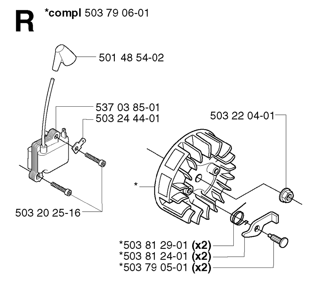 Ignition System Diagram and Parts List for 240RJ 20023500001 & Above Husqvarna Trimmer
