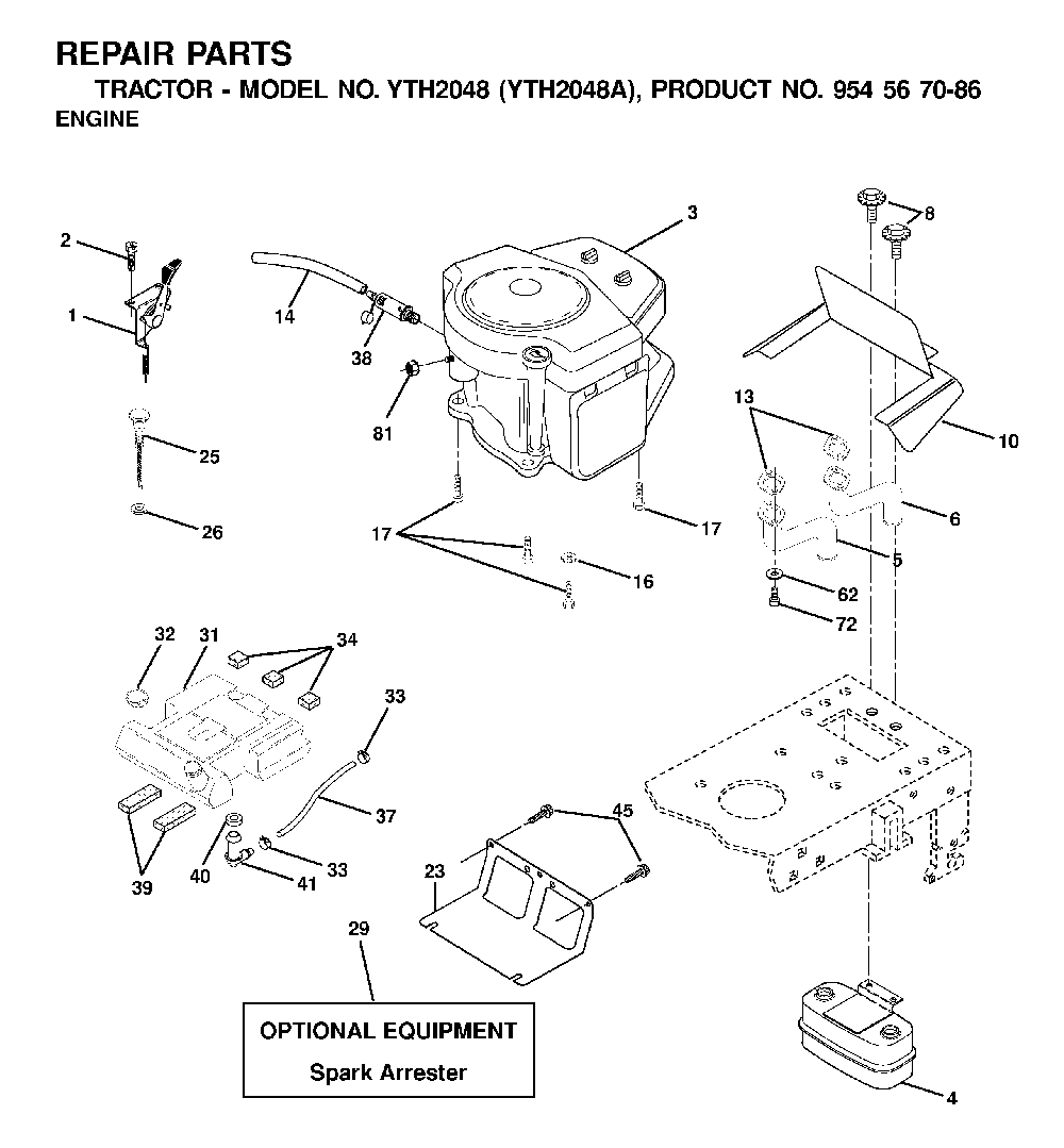Engine Diagram and Parts List for YTH2048A (954567086)(2001-02) Husqvarna Lawn Tractor