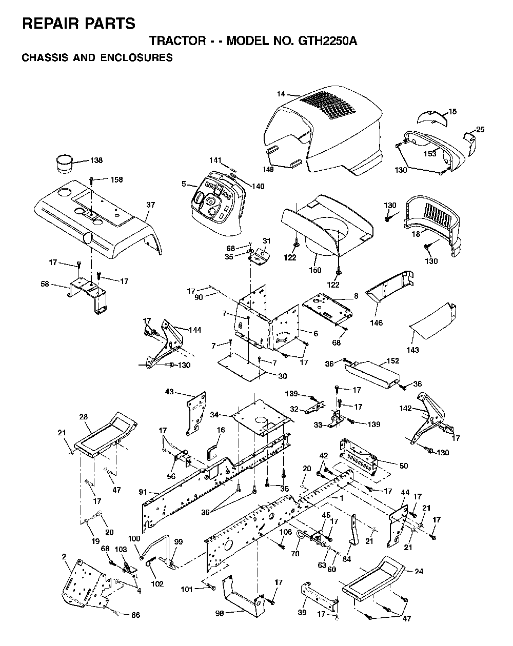 Chassis And Enclosures Diagram and Parts List for GTH2250A (954567093)(2001-04) Husqvarna Lawn Tractor
