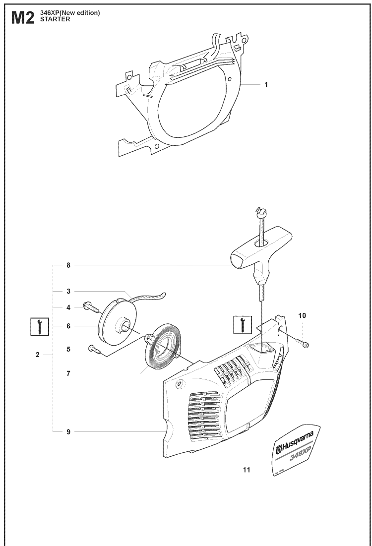 Starter Diagram and Parts List for 346XP 20090400001-Current Husqvarna Chainsaw