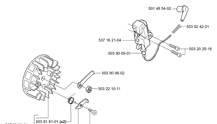 Ignition / Flywheel Diagram and Parts List for 338XPT 2004-08 Husqvarna Chainsaw