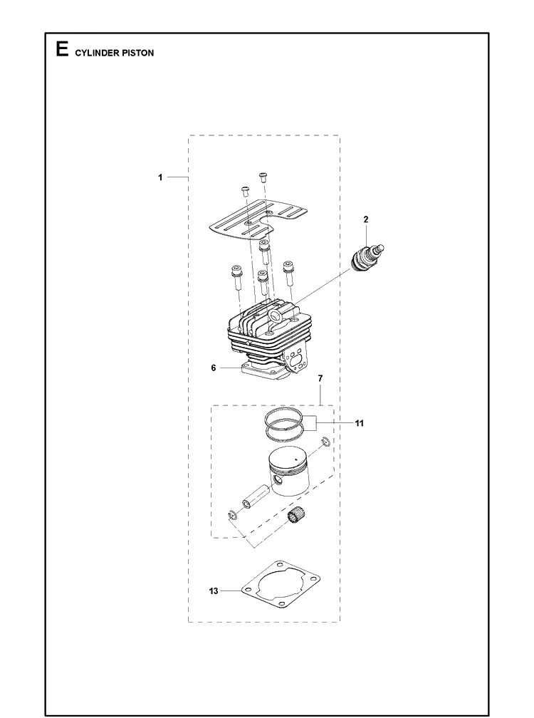 Cylinder Piston Diagram and Parts List for 331R  Husqvarna Edger