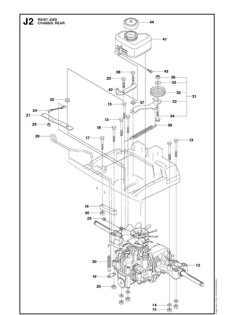 Chassis Rear 2 Diagram and Parts List for R316TAWD (966757601)(2012) Husqvarna Lawn Mower