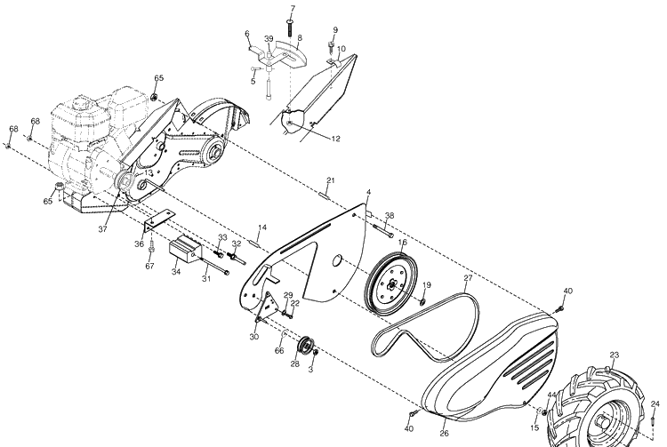 Mainframe, Left Side Diagram and Parts List for 900DRT (96093001100)(2009-10) Husqvarna Tiller