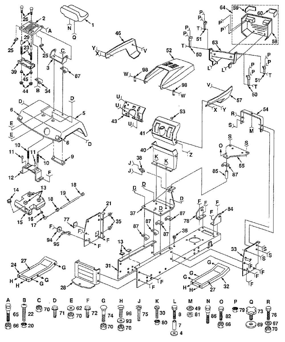Chassis And Enclosures (Part 1) Diagram and Parts List for YT140H (954000151-B)(1991-01) Husqvarna Lawn Tractor