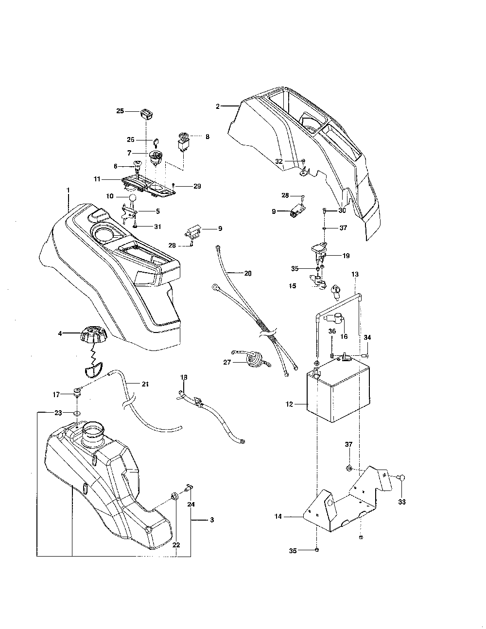 Ignition Diagram and Parts List for 967303601-00  Husqvarna Lawn Mower