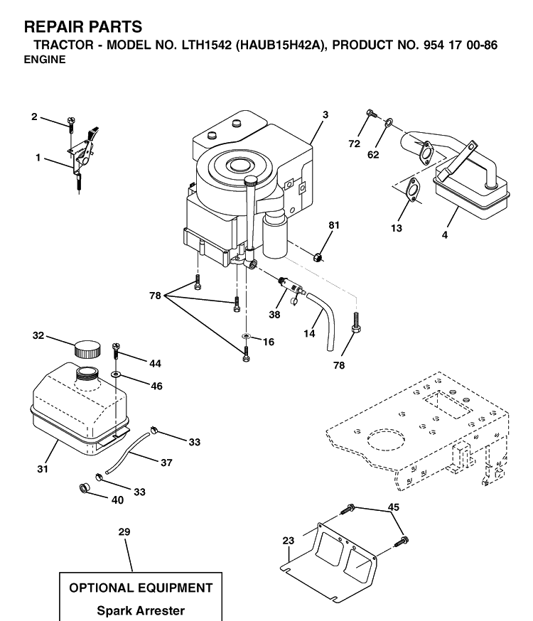 Engine 3 Diagram and Parts List for LTH1542 (HAUB15H42A)(2003-01) Husqvarna Lawn Tractor