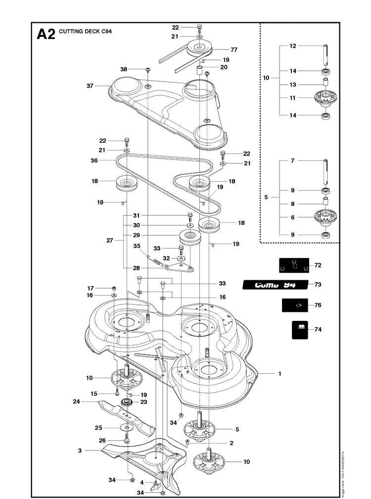 94cm Cutting Deck 2 Diagram and Parts List for R316TXSAWD (966757801)(2012) Husqvarna Lawn Mower