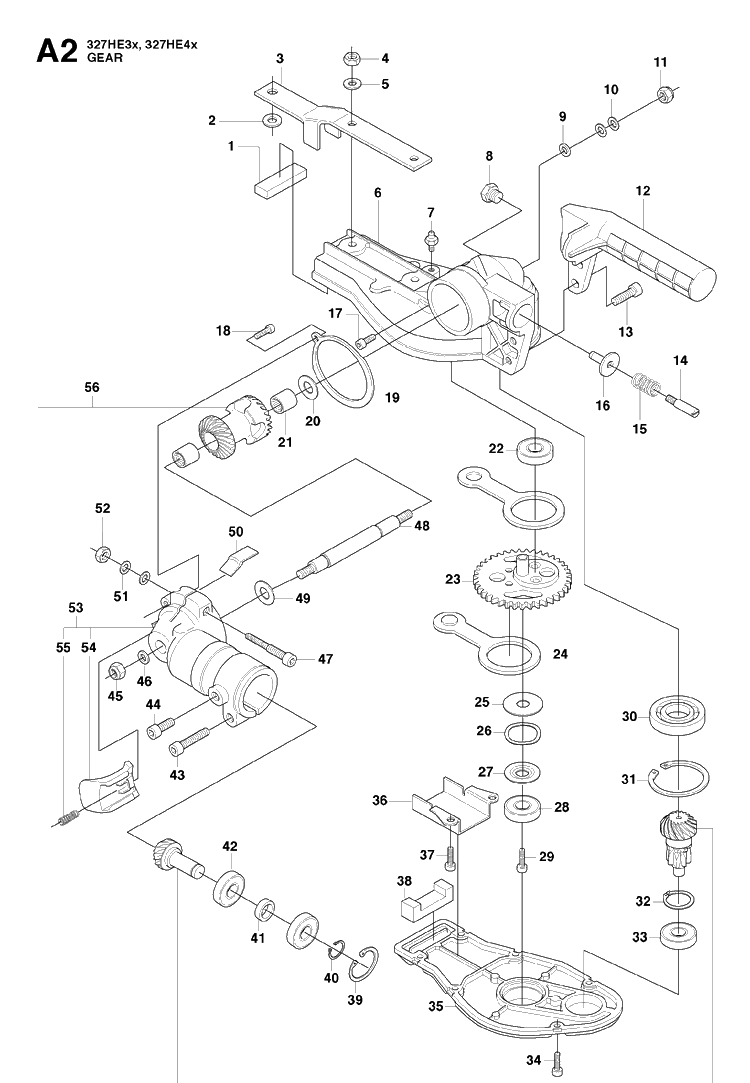 Bevel Gear Diagram and Parts List for 327HE4 X-SERIES Husqvarna Hedge Trimmer