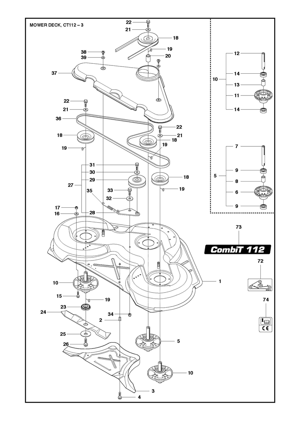 44/112cm Cutting Deck Diagram and Parts List for 112R400  Husqvarna Lawn Tractor Accessories